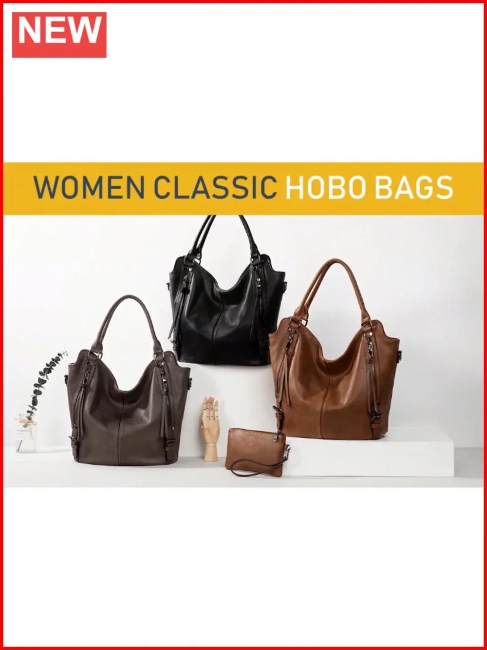 PU Leather Hobo Bag Large Tote Crossbody Shoulder Purse